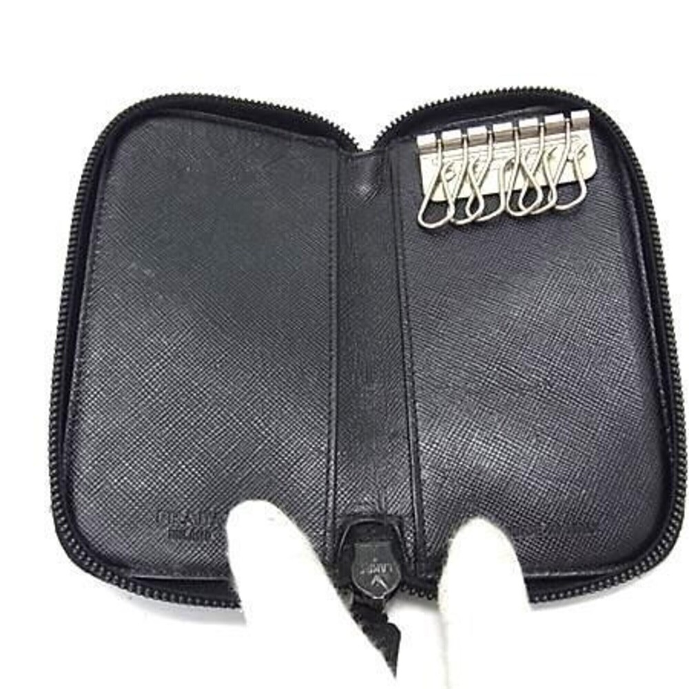 PRADA Tessuto 6-Key Case M604 Black Nylon Leather Men's Women's Round - Picture 3 of 5
